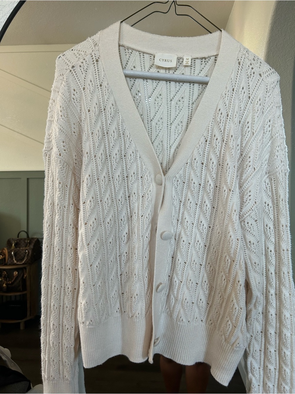 Cyrus Ivory Open-Weave Button Front Cardigan